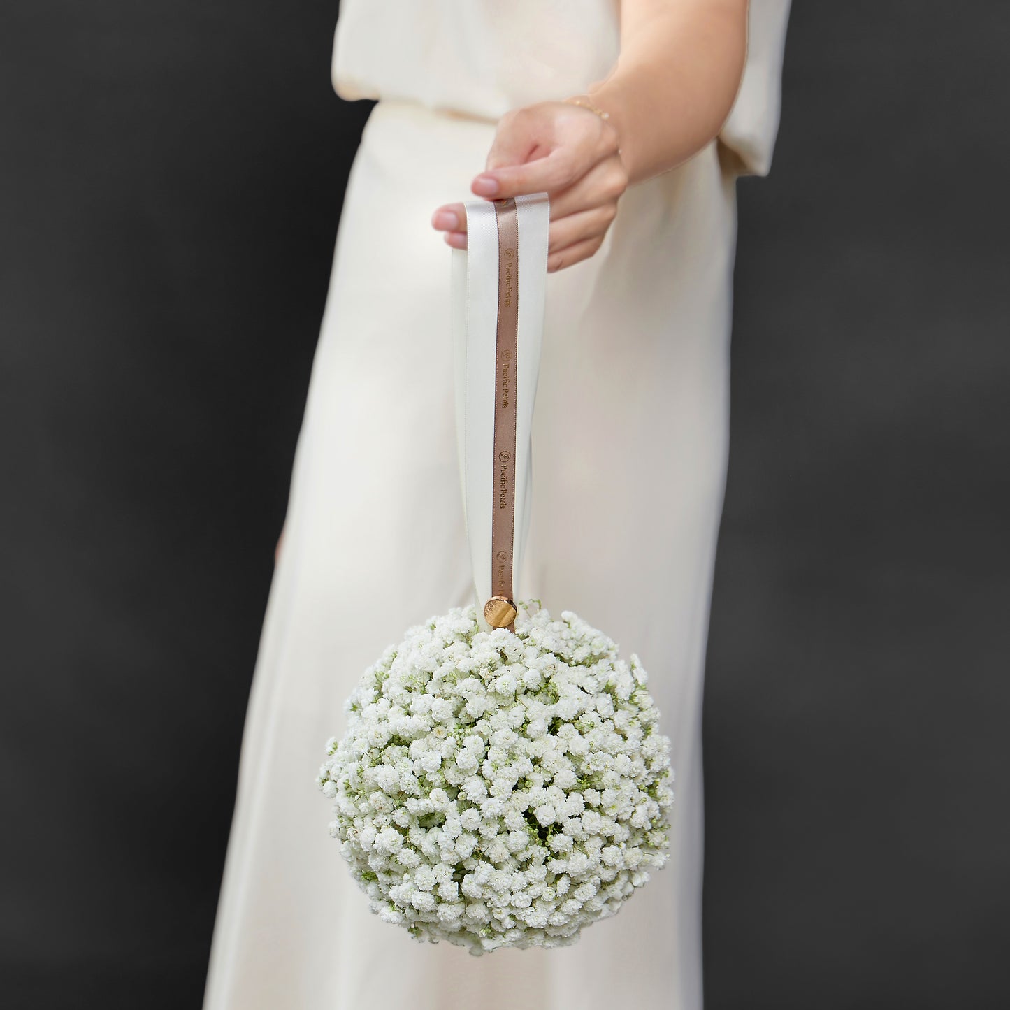 white baby's breath pomander bouquet